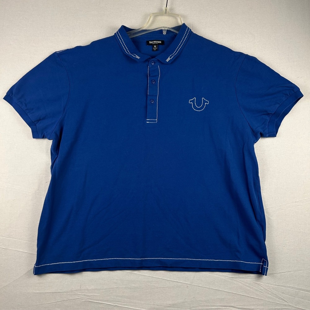 True Religion Mens Royal Blue Contrast Stitch Horseshoe Polo Shirt 3XL